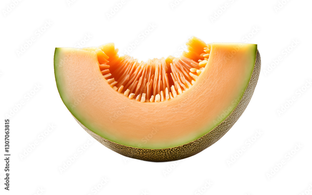 Aufkleber a slice of cantaloupe melon showing orange flesh, isolated on a empty plain background