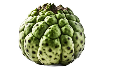 Fototapeta premium A whole cherimoya fruit with green scaly skin, isolated on a empty plain background