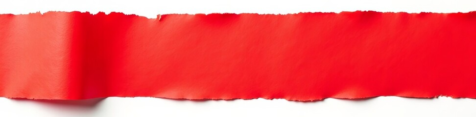 Close-up of a torn red paper with rough edges isolated on white background, texture, isolated