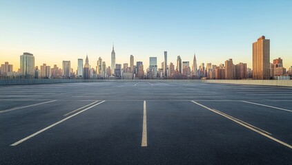 Fototapeta premium Empty city parking lot at sunrise