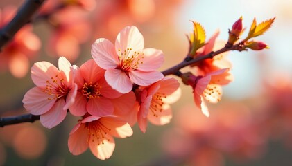 Close-up of vibrant apricot blossoms on tree branch in springtime, apricot tree, flowers
