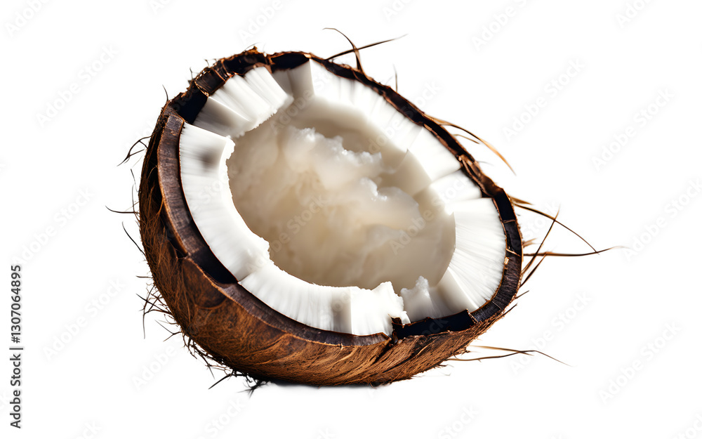 Poster A whole coconut with its brown outer shell, isolated on a empty plain background