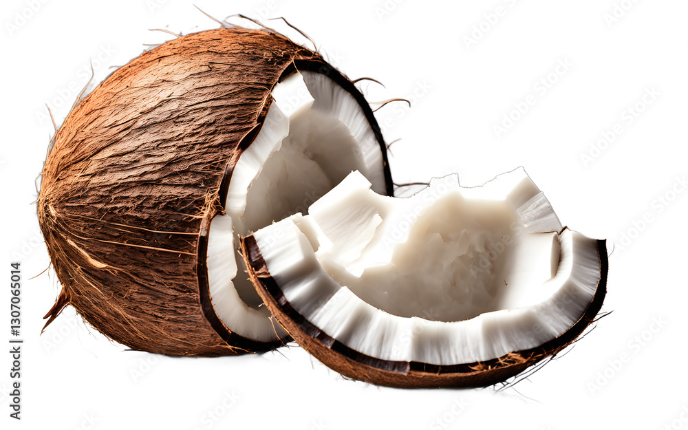 Poster A whole coconut with its brown outer shell, isolated on a empty plain background