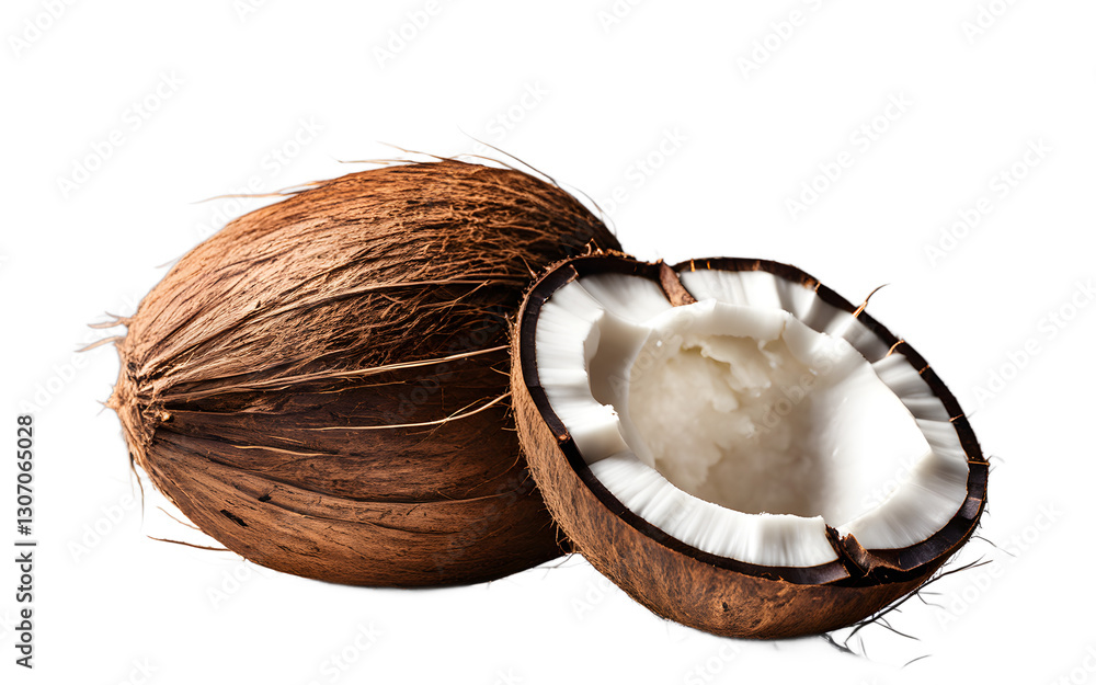 Poster A whole coconut with its brown outer shell, isolated on a empty plain background