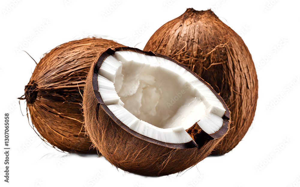Poster A whole coconut with its brown outer shell, isolated on a empty plain background