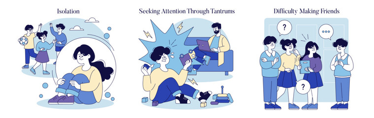 Negletful Parenting Style. Flat Vector Illustration