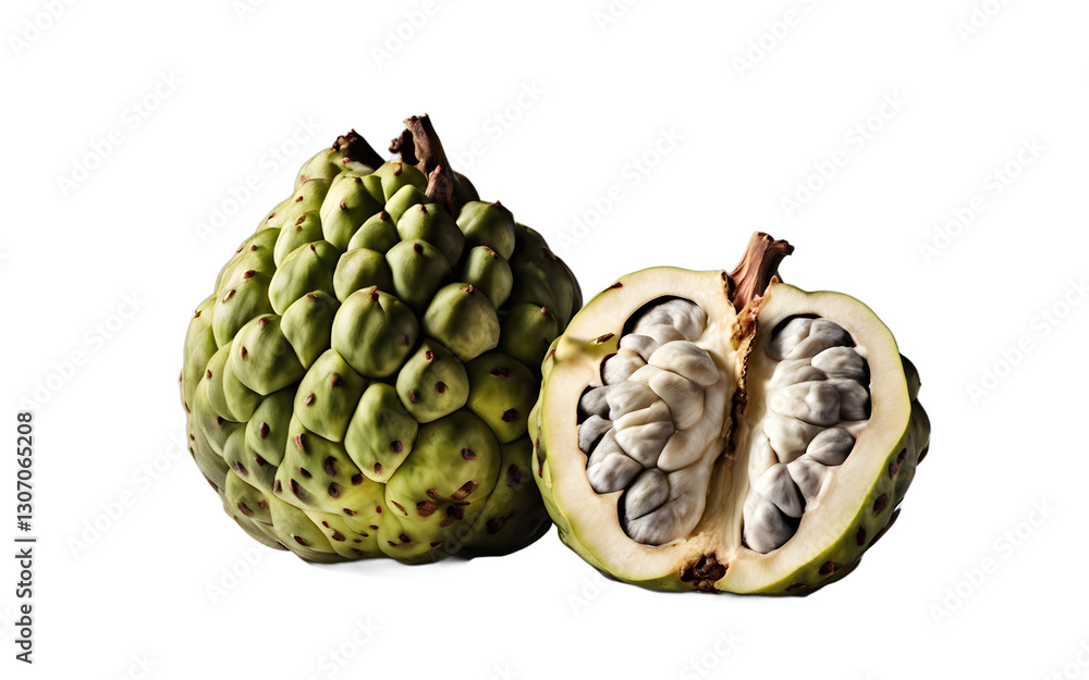 Poster A whole custard apple with scaly texture, isolated on a empty plain background
