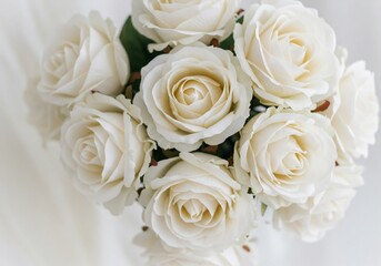 Obraz premium Softly Lit Cream Roses Bouquet Closeup. AI Generated