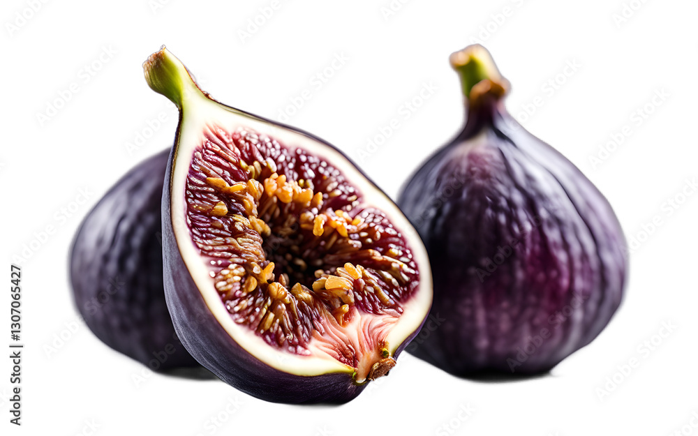 Poster a whole fig with its soft purple skin, isolated on a empty plain background