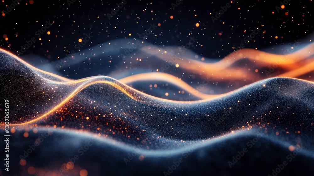 Poster a mesmerizing abstract image showcasing flowing waves of light intertwined with sparkling particles 