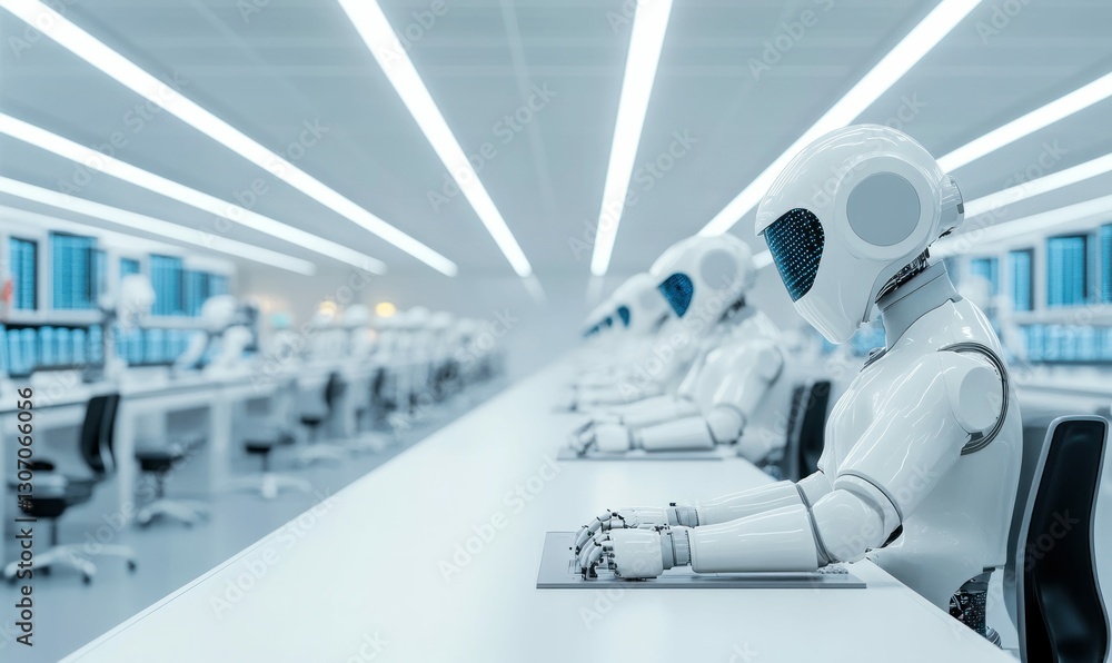 Poster futuristic robotics in high-tech automated facility
