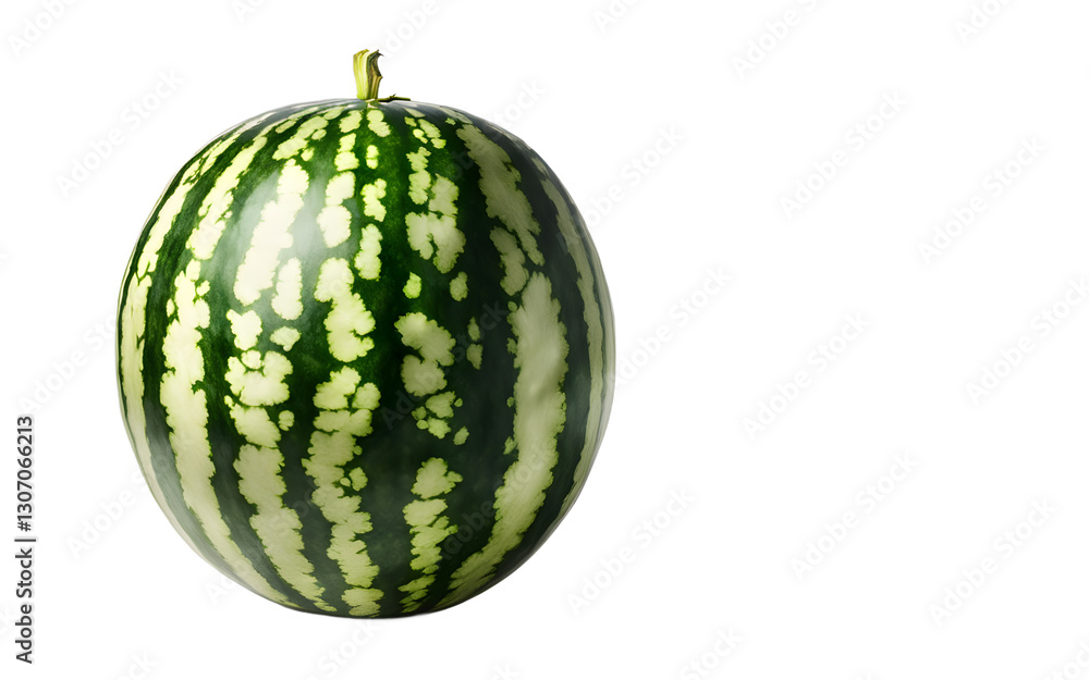 Poster a whole watermelon with its green rind, isolated on a empty plain