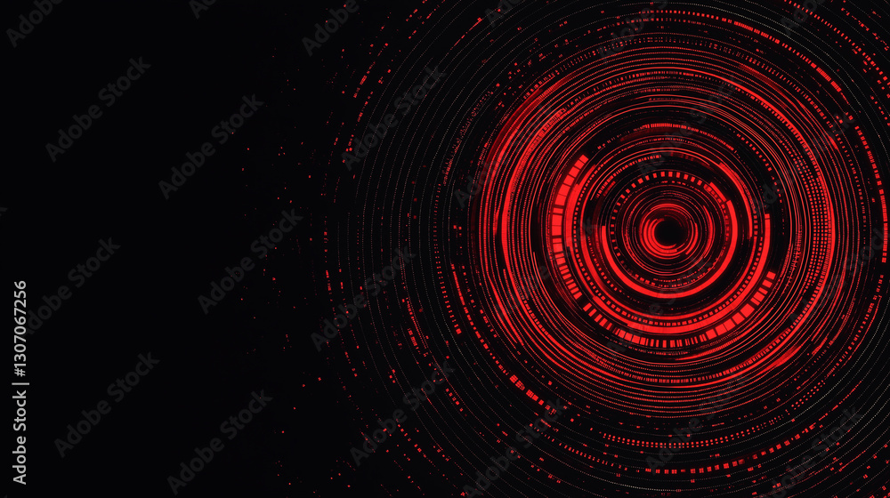 Poster digital red rings: an abstract, dynamic composition of red concentric circles against a dark backdro