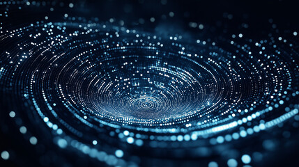 Digital Data Vortex: A mesmerizing digital depiction of a data vortex, with streams of information swirling into a central point, symbolizing the flow and concentration of digital data