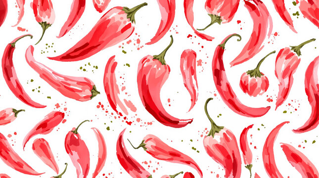 Watercolor pattern red pepper on white background vector
