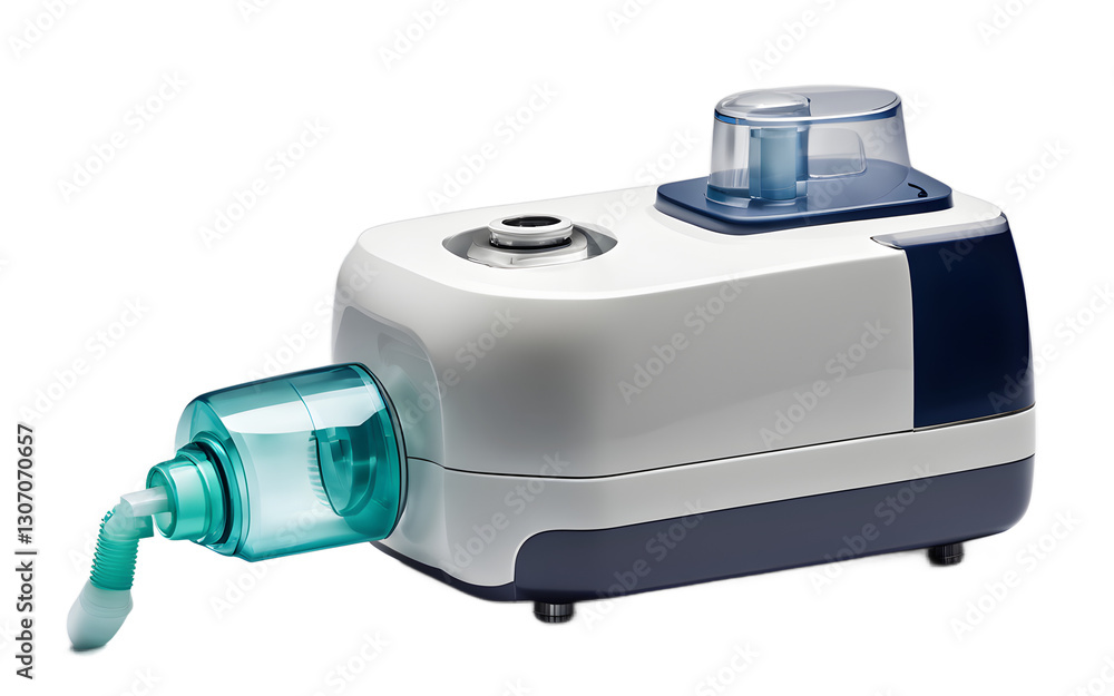 Poster a nebulizer machine with a mouthpiece, isolated on a empty plain background