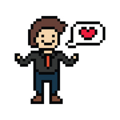 Obraz premium Cartoon cute pixel cartoon 8bit character business man businessman smart work game for decoration business 8 bit male career smart character game 8bit png vector.
