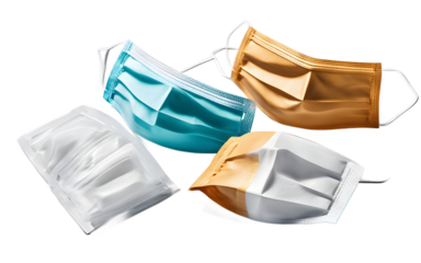 A sealed package of disposable face masks, isolated on a empty plain background