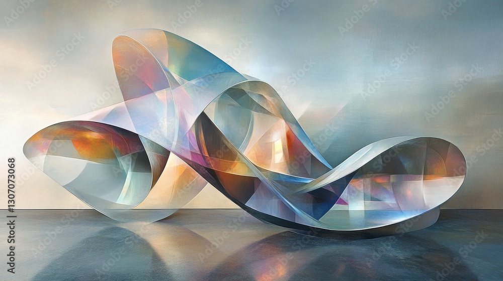 Aufkleber a vibrant, abstract sculpture with fluid curves, reflecting light and color, creating a dynamic visu
