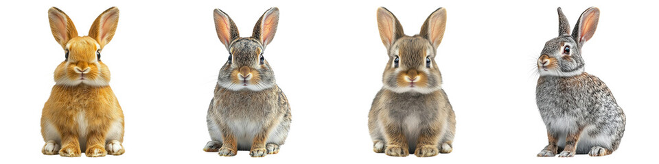 Obraz premium A collection of adorable rabbits showcasing different colors and breeds, perfect for animal lovers and nature enthusiasts. Transparent PNG background