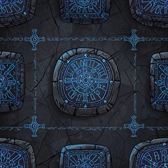 Mysterious Ancient Stone Carvings: A Seamless Pattern of Enigmatic Symbols and Ritualistic Designs