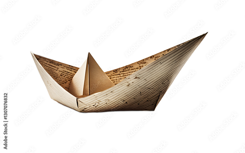 Aufkleber A floating paper boat symbolizing adventure and the unknown, isolated on a empty plain background