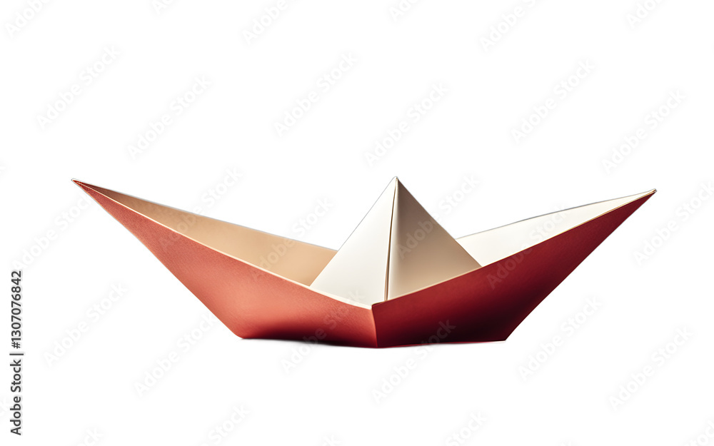 Poster A floating paper boat symbolizing adventure and the unknown, isolated on a empty plain background