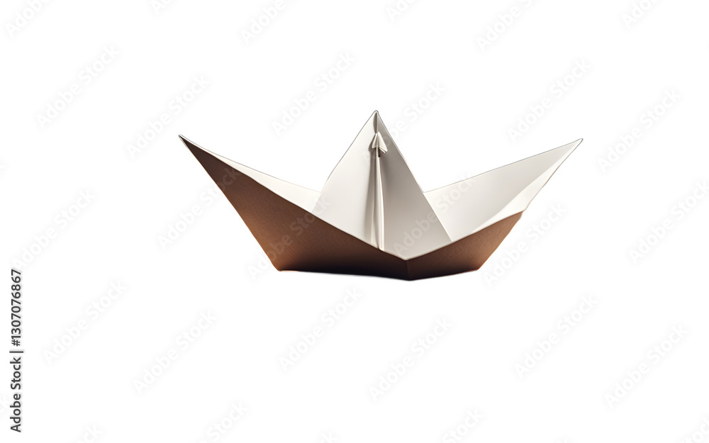 Poster A floating paper boat symbolizing adventure and the unknown, isolated on a empty plain background
