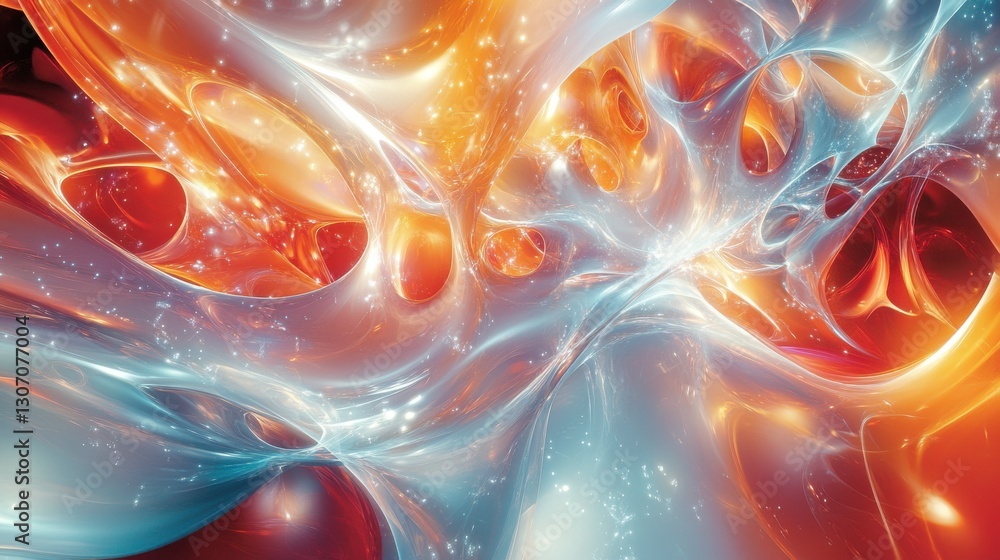 Poster a vibrant abstract fusion of swirling blue and orange hues, creating a dynamic and visually striking