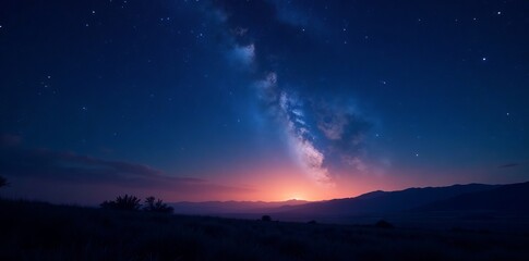 Fototapeta premium A beautiful night sky filled with stars above a peaceful landscape, galaxy, stars, space