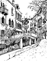 architecture, building, coloring page, sketch, drawing, city, vector, street, illustration, town, church, old, paris, art, house, urban, london, landscape, europe, travel, cityscape, construction, tre