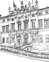 architecture, building, coloring page, sketch, drawing, city, vector, street, illustration, town, church, old, paris, art, house, urban, london, landscape, europe, travel, cityscape, construction, tre