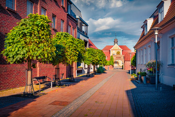 Exciting summer cityscape of Barth town, Germany, Europe. Superb morning view of popular tistorical landmark - Torwarterhaus. Traveling concept background.