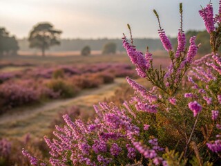 Obraz premium inspiring spectacle of vibrant purple heather in full bloom across vast and untamed North Yorkshire Moors captures essence of this windswept terrain