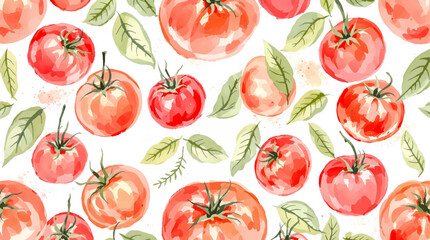 Watercolor pattern tomatoes on white background