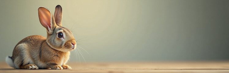 Obraz premium A Surprised Rabbit Peers Out From The Top Left Corner Of This Image, Leaving Plenty Of Room For Your Advertisements.