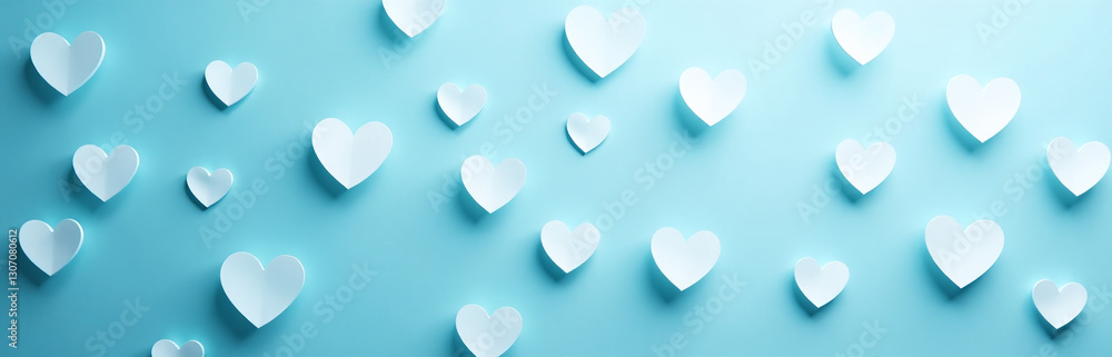 Aufkleber a soft abstract blue background with numerous white hearts scattered across it, creating a powerful 