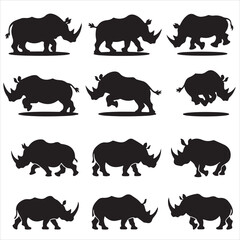 set of black vector various Rhino silhouettes