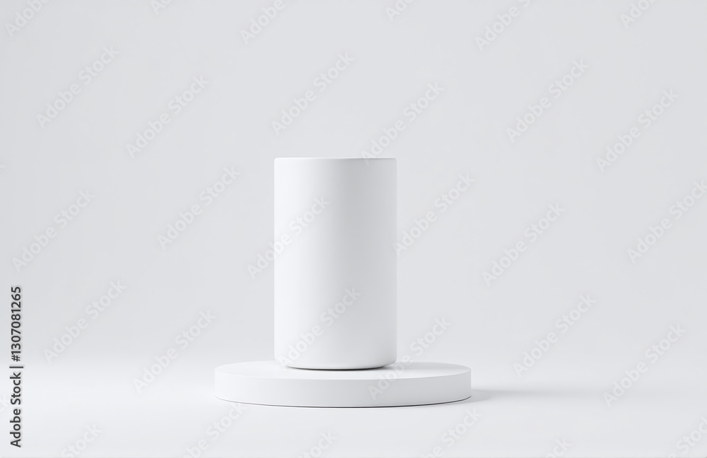 Poster A Simple Geometric Cylinder Is Placed On A Small White Platform In An Isolated, 3d Display Background Image.
