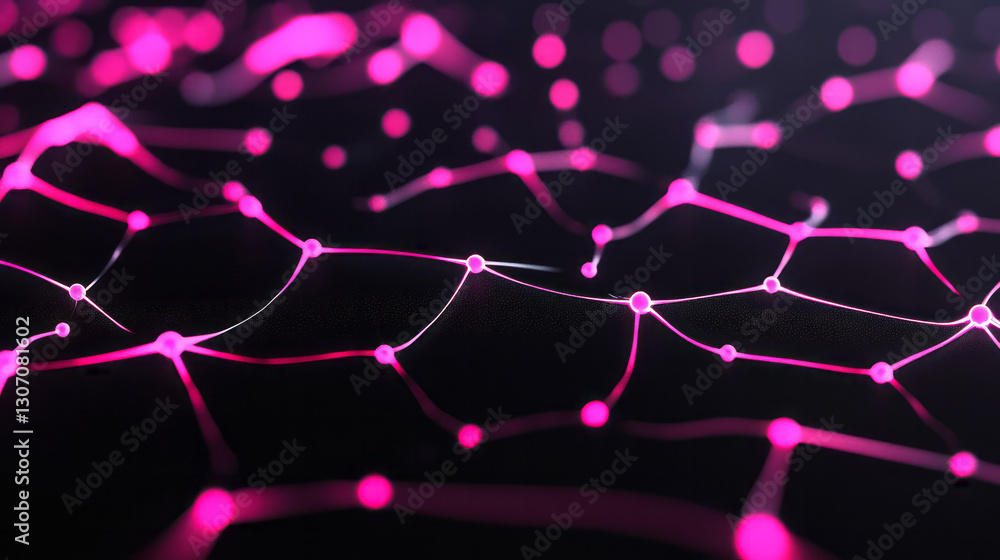 Poster minimalist arrangement of interconnected cells in a state of flux, accented by subtle neon
