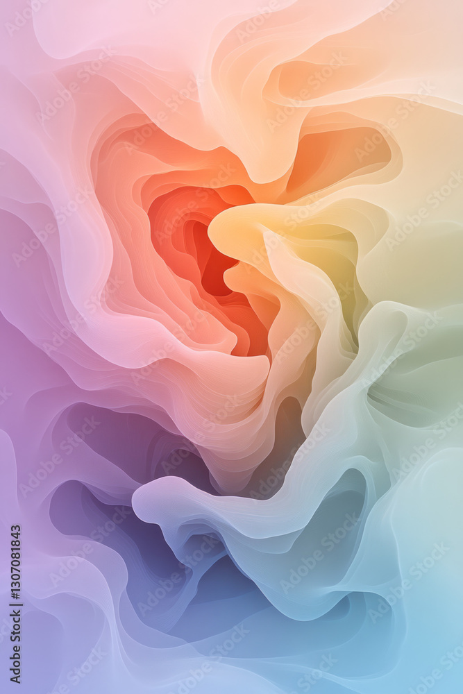 Poster ethereal digital art of swirling cell structures with soft luminous edges blending into vibrant