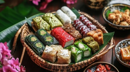 Colorful Assortment of Traditional Asian Sweet Treats on Plate