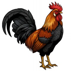 Majestic Rooster with Detailed Plumage and Proud Stance on White Background