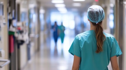 A medical professional walking in the hallway of a hospital