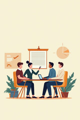 Fototapeta premium Recruitment process illustration showing candidates being evaluated for new job positions, emphasizing hiring and employment.