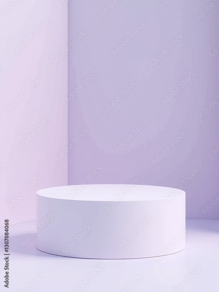 Poster a minimalist vector design featuring a realistic 3d rounded corner cube pedestal in white and lavend