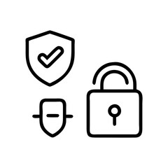 Security Shield Vector Line Icon Set. Security shield outline symbols with check mark and padlock. Editable Stroke. Pixel Perfect. Safety Vector Line Icon Set. Security and Protection Editable Stroke
