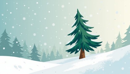 Obraz premium Lonely evergreen tree standing in snowy landscape, seasonal resilience