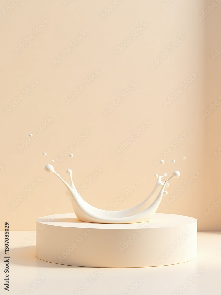 Poster a minimalist 3d background features a splashing liquid pedestal with beige tones and subtle texture 
