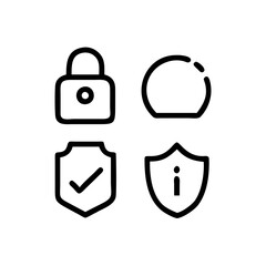 Security Shield Vector Line Icon Set. Security shield outline symbols with check mark and padlock. Editable Stroke. Pixel Perfect. Safety Vector Line Icon Set. Security and Protection Editable Stroke
